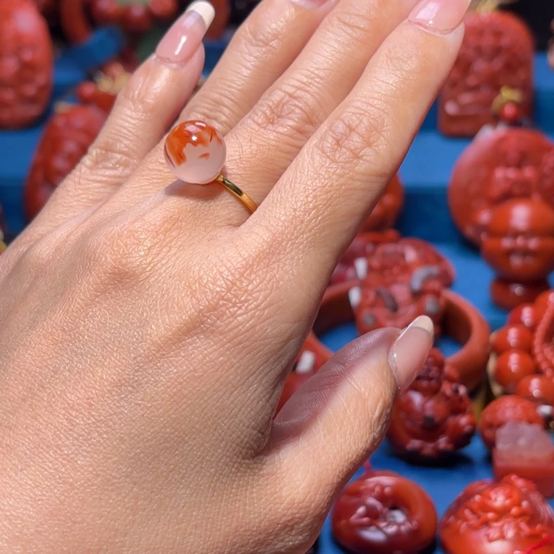 银S925镀金镶嵌雕刻南红玛瑙