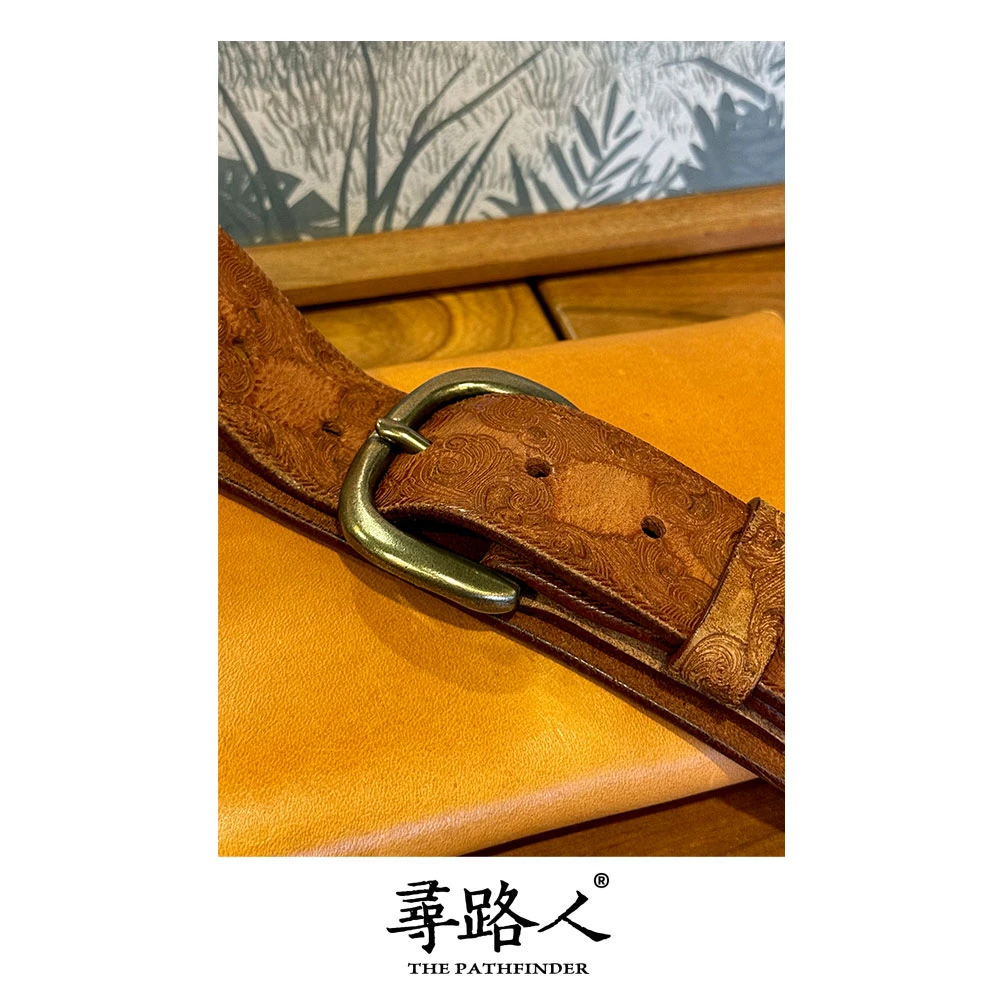 寻路人【3.8宽】【3尺5以内】真皮百搭中性斜挎重工雕花精致复古带
