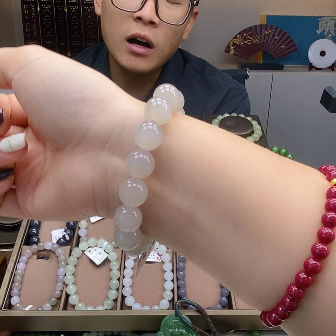未镶嵌手串和田玉12mm藕粉