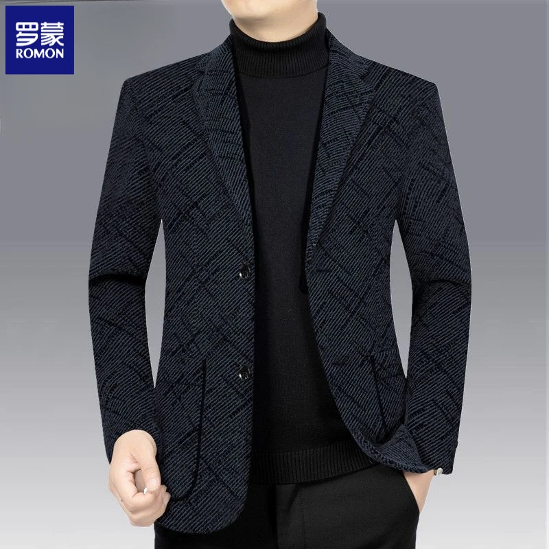 罗蒙男士高档西服秋冬新款毛呢外套休闲厚款上衣小西装单西男装