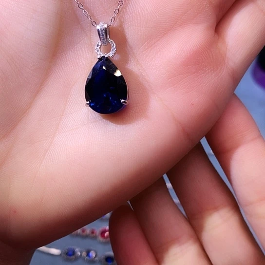 蓝宝石吊坠(赠链)银S925镶嵌