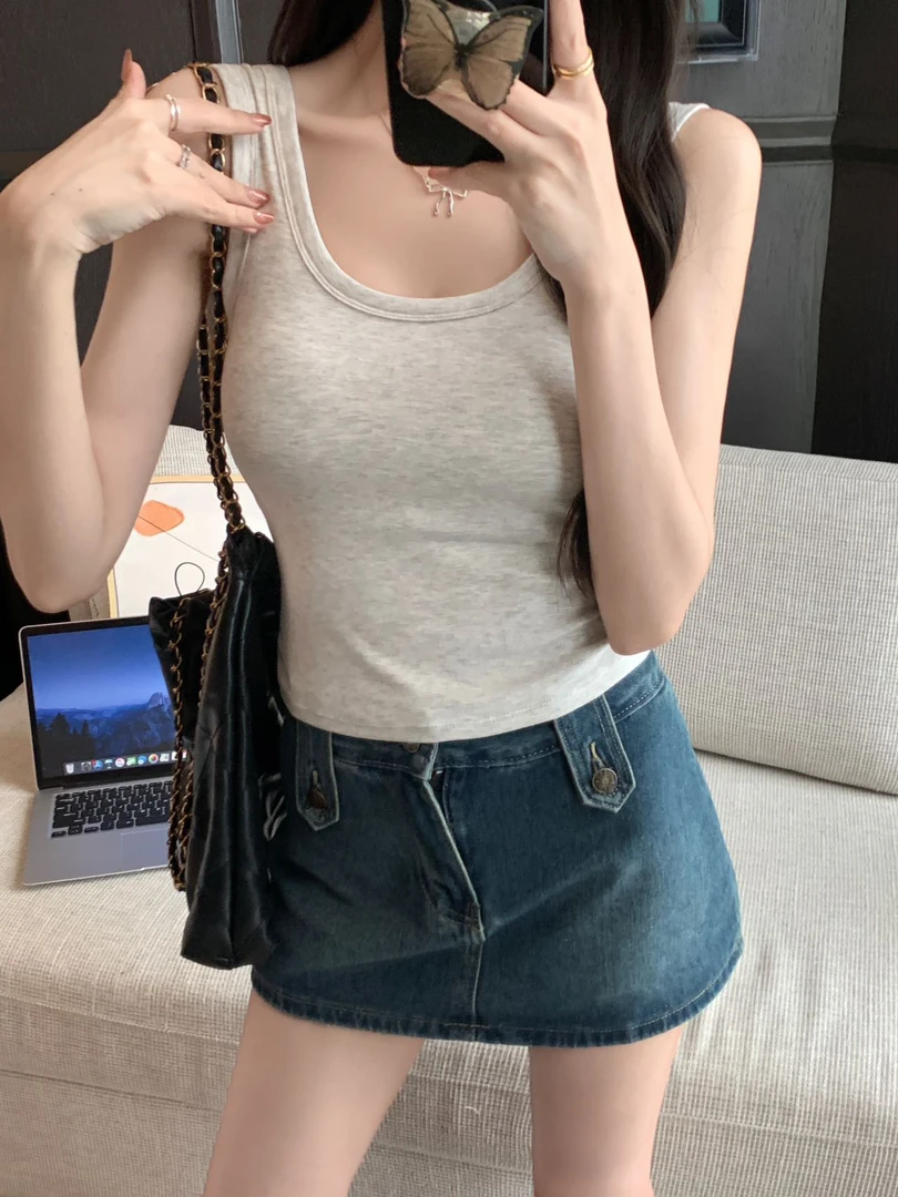 【韩版显瘦吊带】防走光遮副乳夏季运动外穿紧身打底T恤背心美背