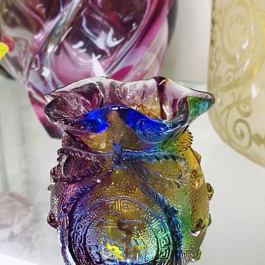 琉璃高度9厘米水晶古法琉璃福袋花瓶