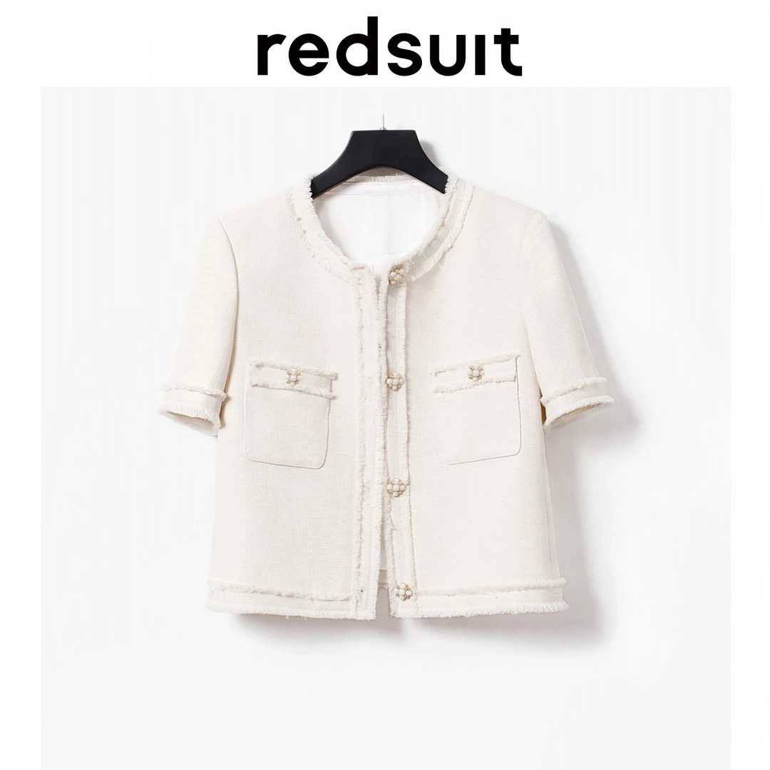 redsuit手工流苏~经典气质精美小香风短袖薄款外套通勤圆领上衣夏