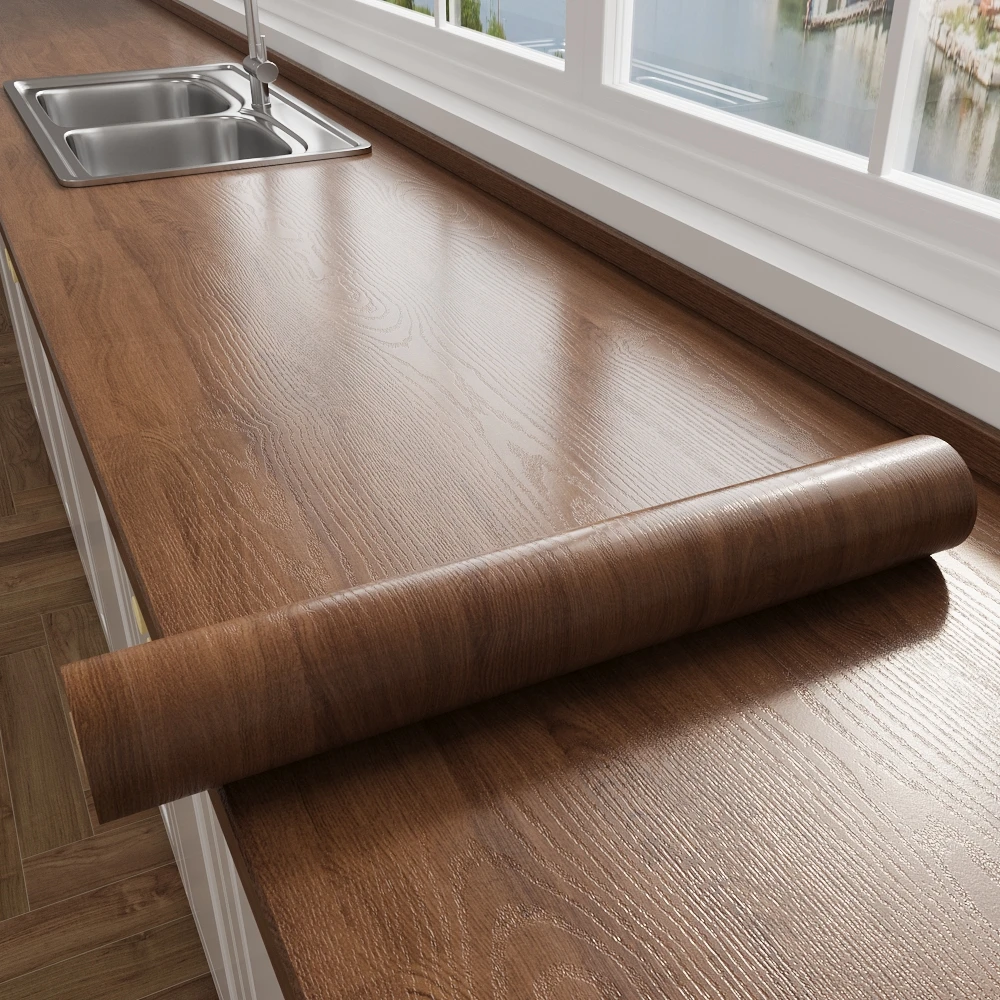 特厚桌面厨房灶台防油贴纸自粘原木色木纹墙纸台面耐高温防水贴膜