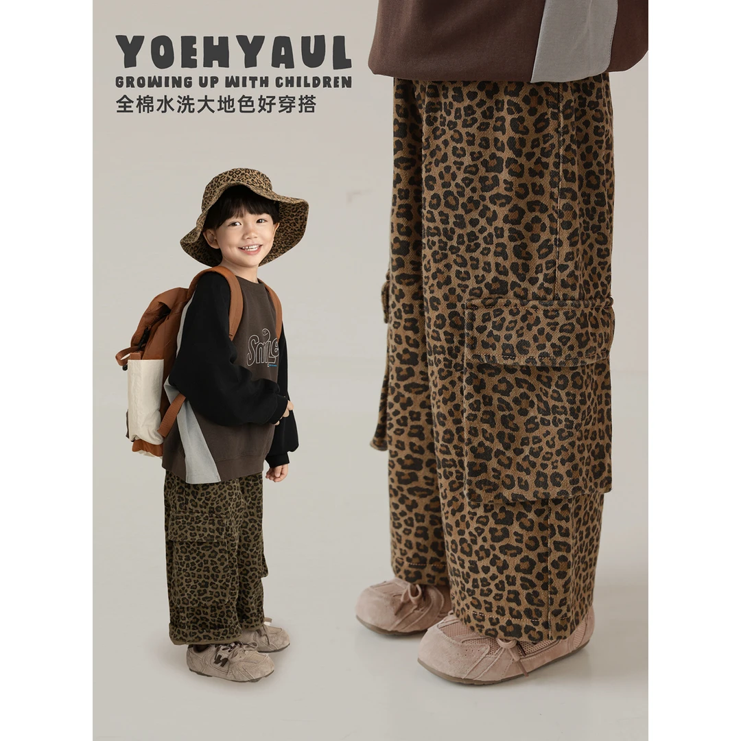 幼悠男童秋装豹纹工装裤潮酷痞帅童装儿童休闲裤宝宝裤子N7126