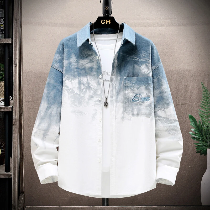 2025春季新款潮流渐变色青少年牛仔外套潮牌百搭休闲上衣外套男