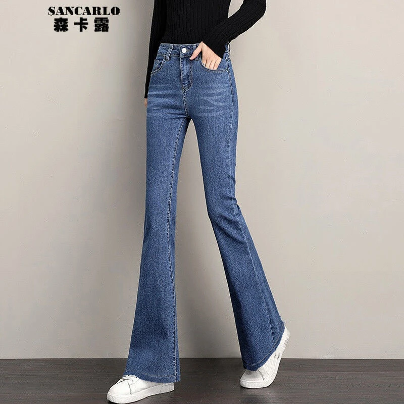 高腰微喇牛仔裤女士2025秋季新款喇叭裤修蓝小个子黑色直筒牛仔裤