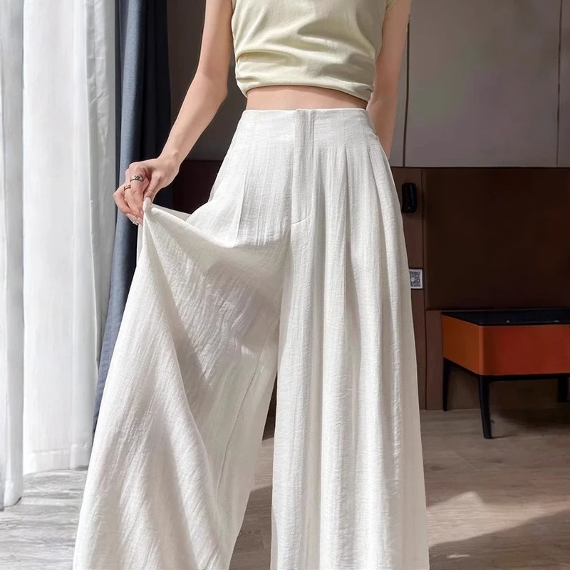 冰丝亚麻阔腿裤女夏季薄款垂感防晒凉凉棉麻裤大裤脚拖地山本裤裙