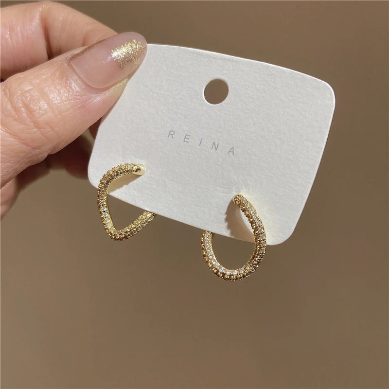 铜合金耳饰 微镶满锆石不规则几何耳钉设计感小众耳环显气质耳饰