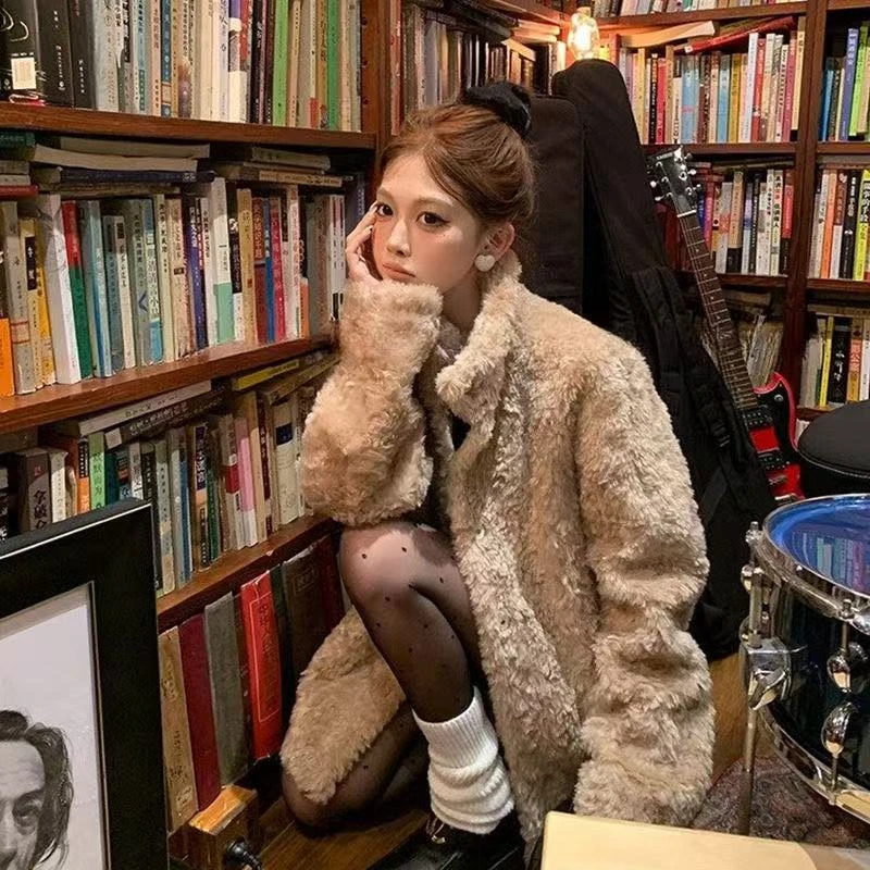 高级感立领毛毛外套大衣女秋冬季加厚棉服气质时尚宽松中长款上衣