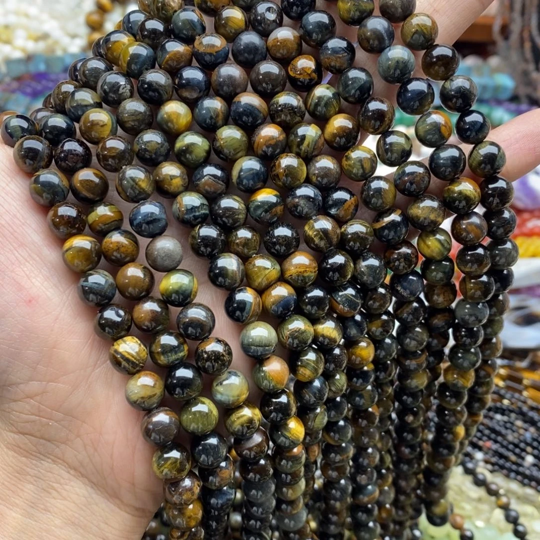 未镶嵌玛瑙/玉髓珠宝半成品一条天然8mm黄蓝彩虎石