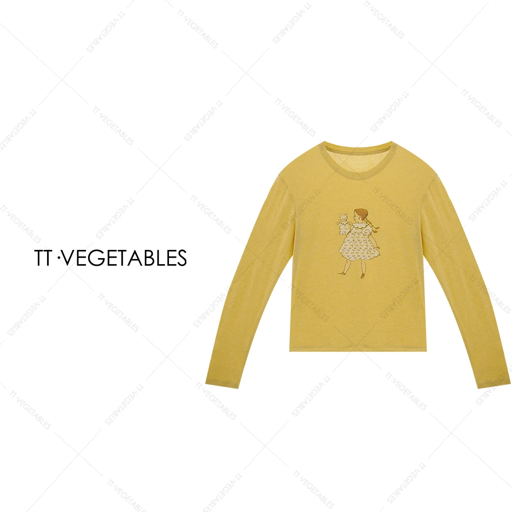 噢芬/小个子 【澄盏】 秋冬印花T恤长袖休闲打底T恤522491