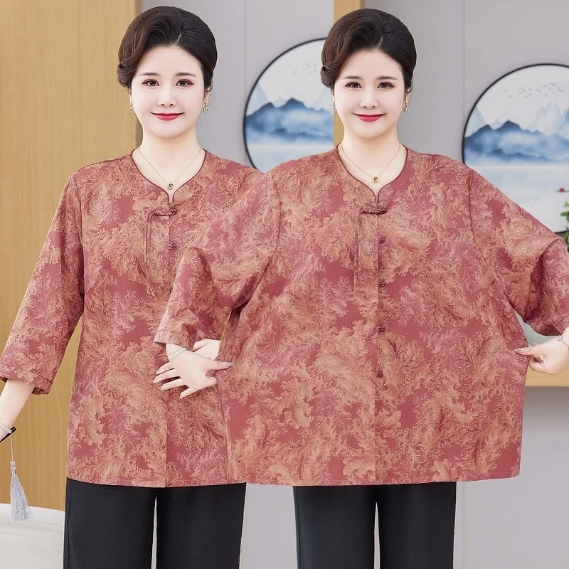 120-240斤中老年夏装衬衫唐装衬衣妈妈开衫上衣夏装薄款开衫套装
