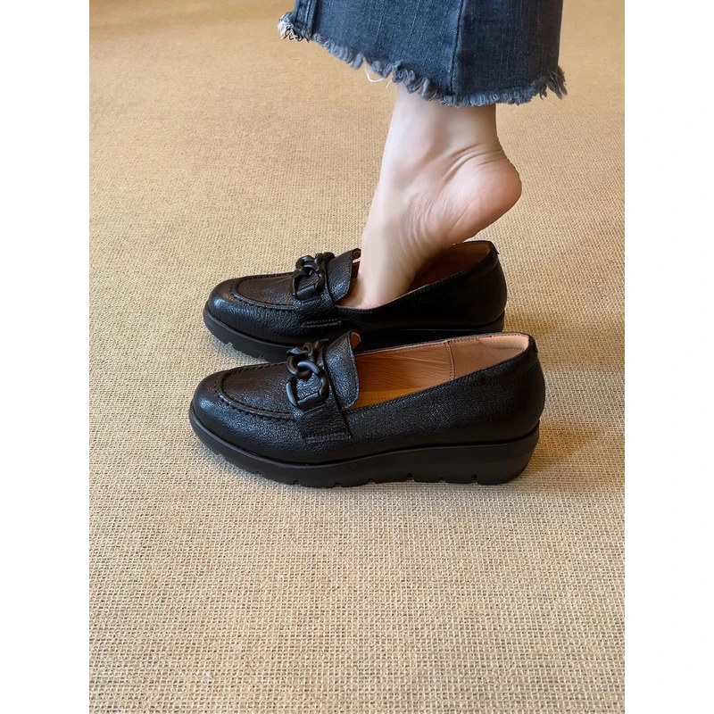 nnmiss·34-40/4.5cm法式复古圆头深口金属搭扣厚底休闲时尚乐福鞋