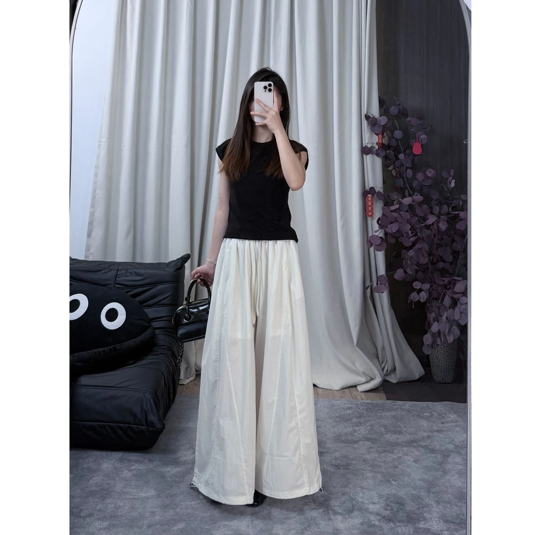 春夏季白色宽松直筒阔腿休闲女长裤子