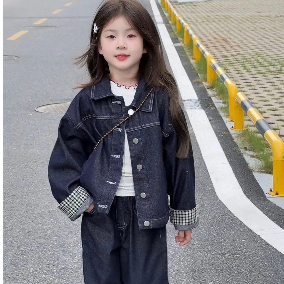 女童套装2025春秋新款儿童设计感复古牛仔套装