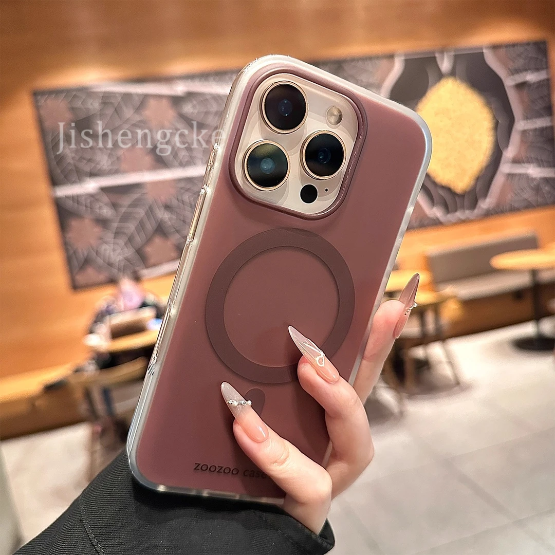 适用苹果16promax手机壳新款15pro小众13简约磨砂14暗粉色磁吸女
