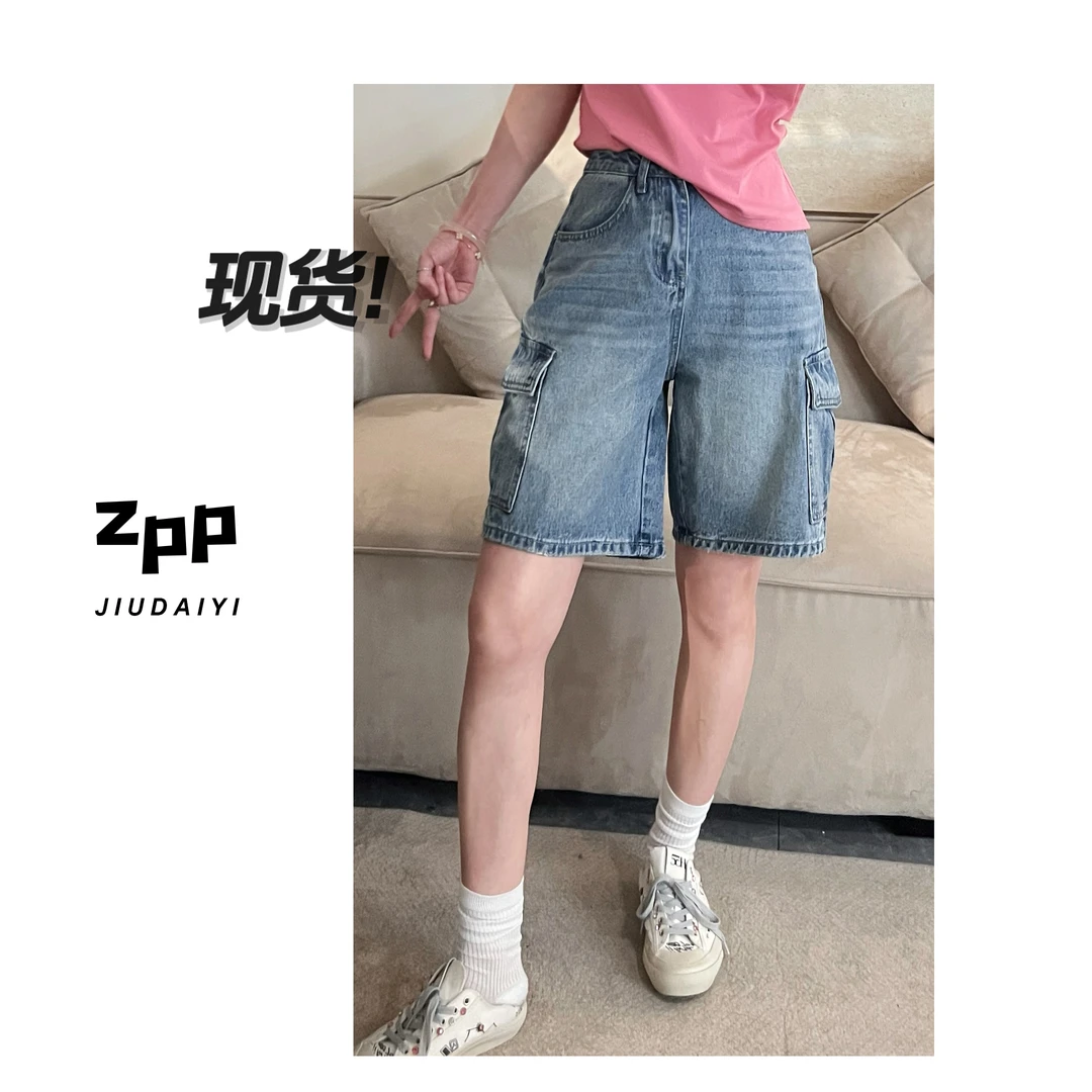 玖黛衣现货【工装牛仔】新款夏季美式复古口袋百搭牛仔裤NZP41047