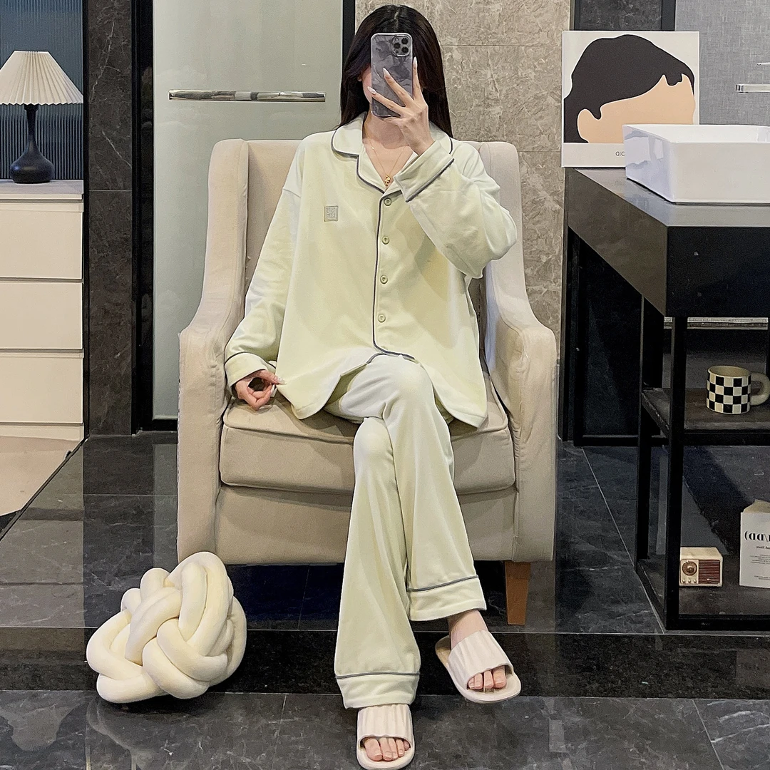 睡衣女春秋季长袖大码德绒2025新款可外穿恒温保暖浅绿套装家居服
