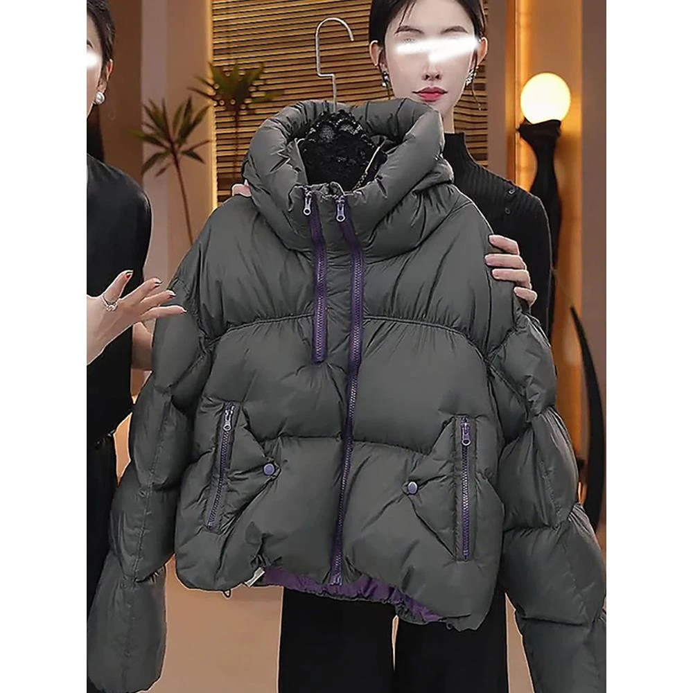 欧洲站2025冬季新款棉服女短款连帽加厚棉衣棉袄拉炼保暖外套保暖