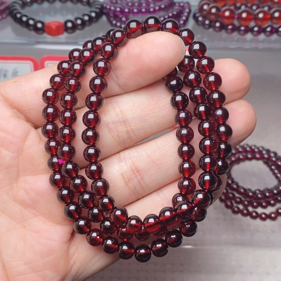 石榴石手链未镶嵌卡6高品质酒红