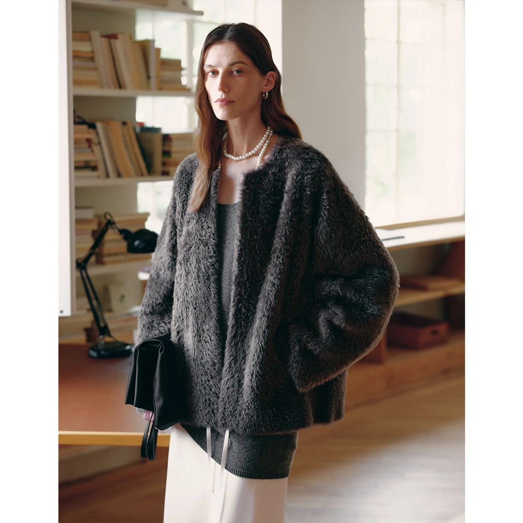 MSBEAST西班牙Lacon皮毛一体_R0W风圆领廓形短皮草外套丨通勤拉贡