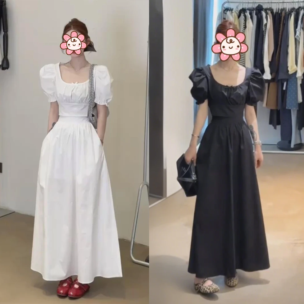 法式洋气套装衣服女2025夏季新款气质方领泡泡袖短款上衣半身裙子