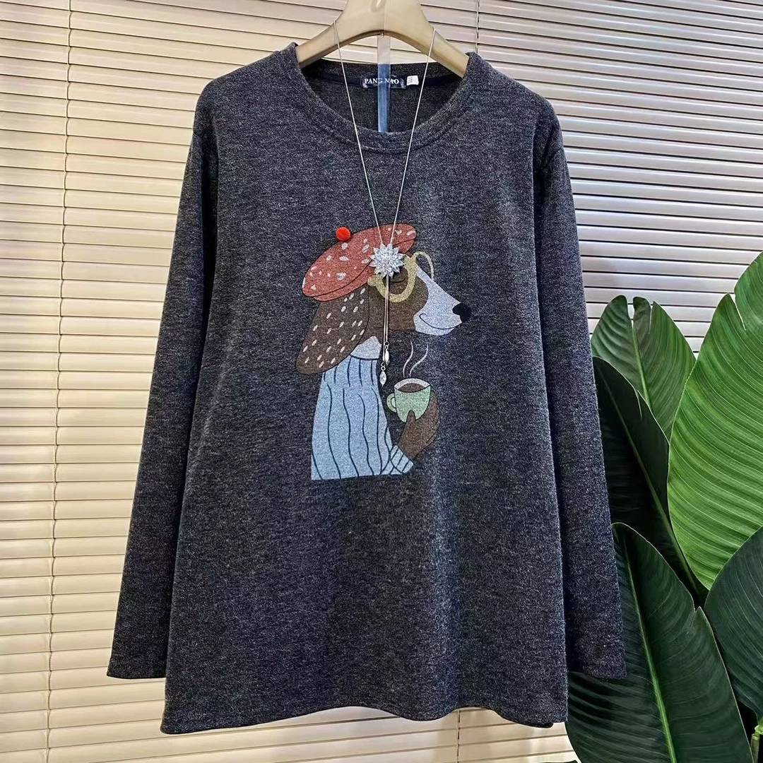 P胖mm欧货时尚新款简约卡通小狗百搭显瘦套头套头衫