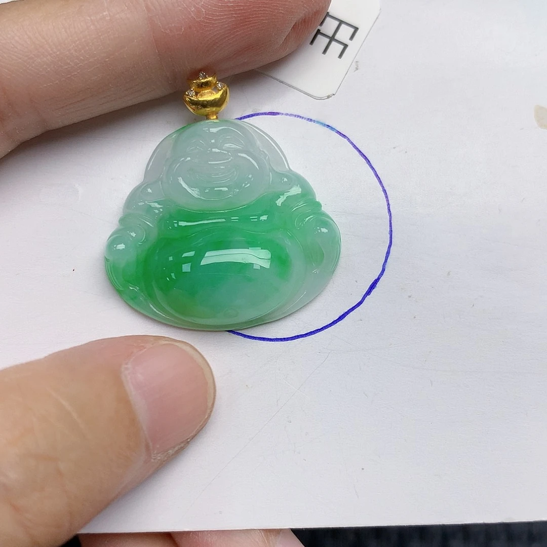 颈饰18K金镶嵌翡翠佛公