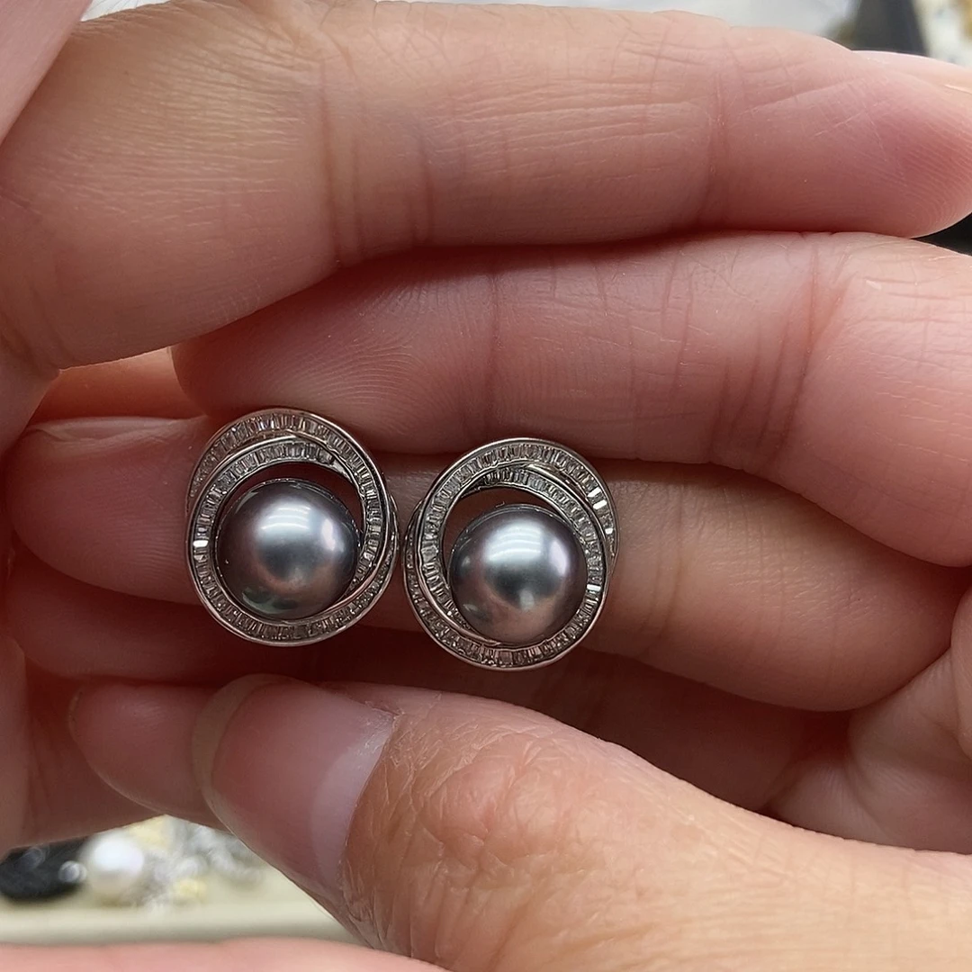 海水珍珠耳饰银S925镶嵌