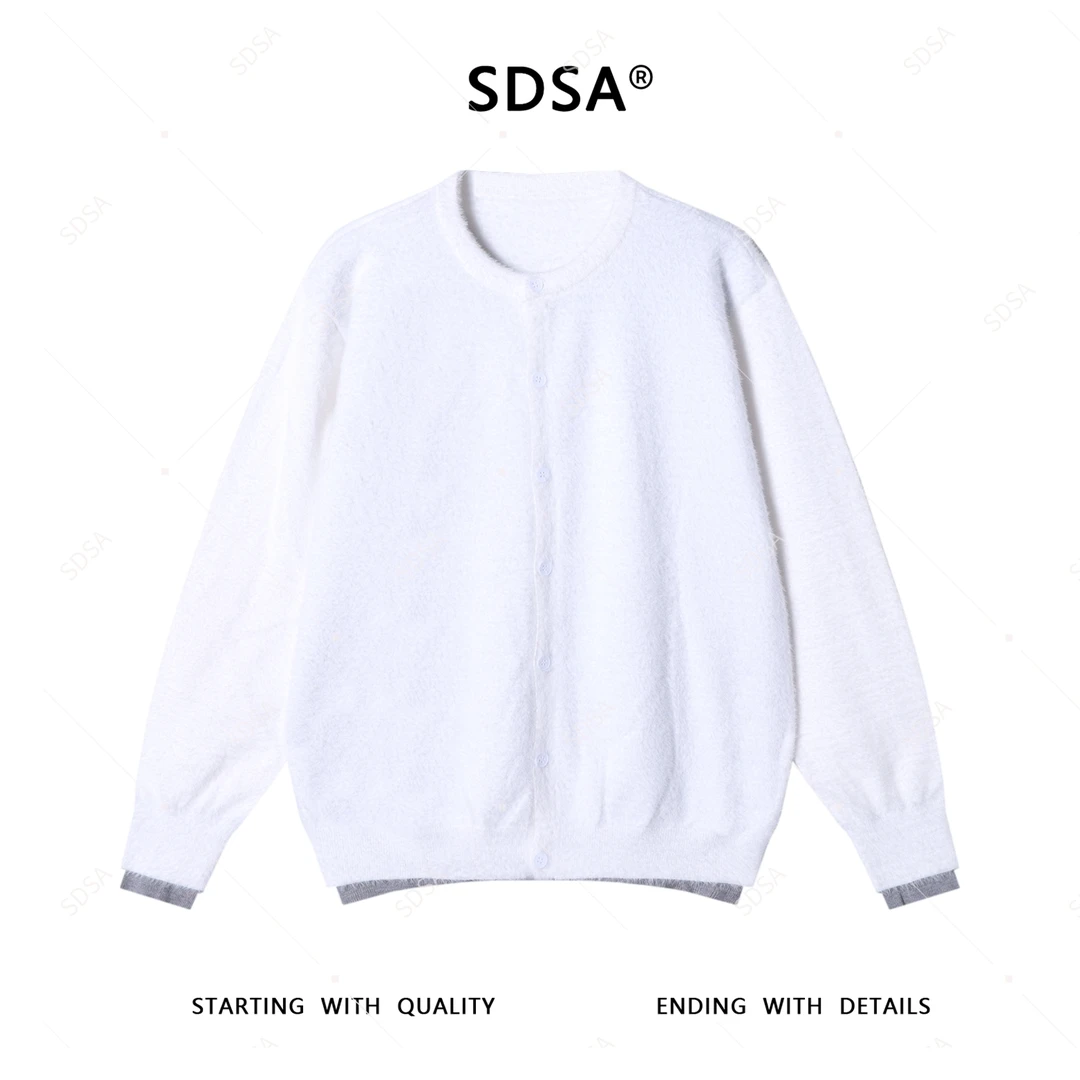 SDSA男士毛衣2025新款轻奢痞帅男装撞色假两件开衫针织衫慵懒风