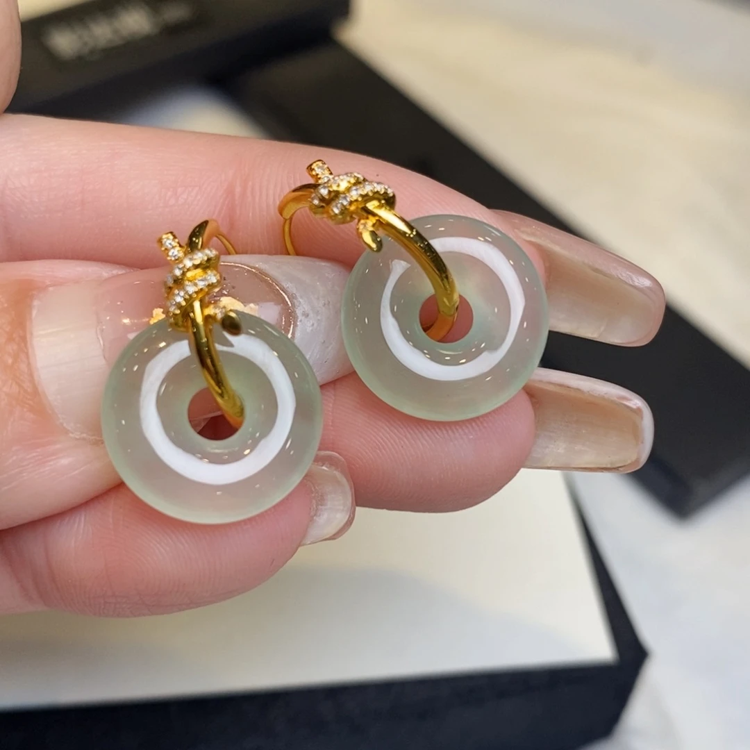 翡翠耳饰18K金镶嵌甜甜圈