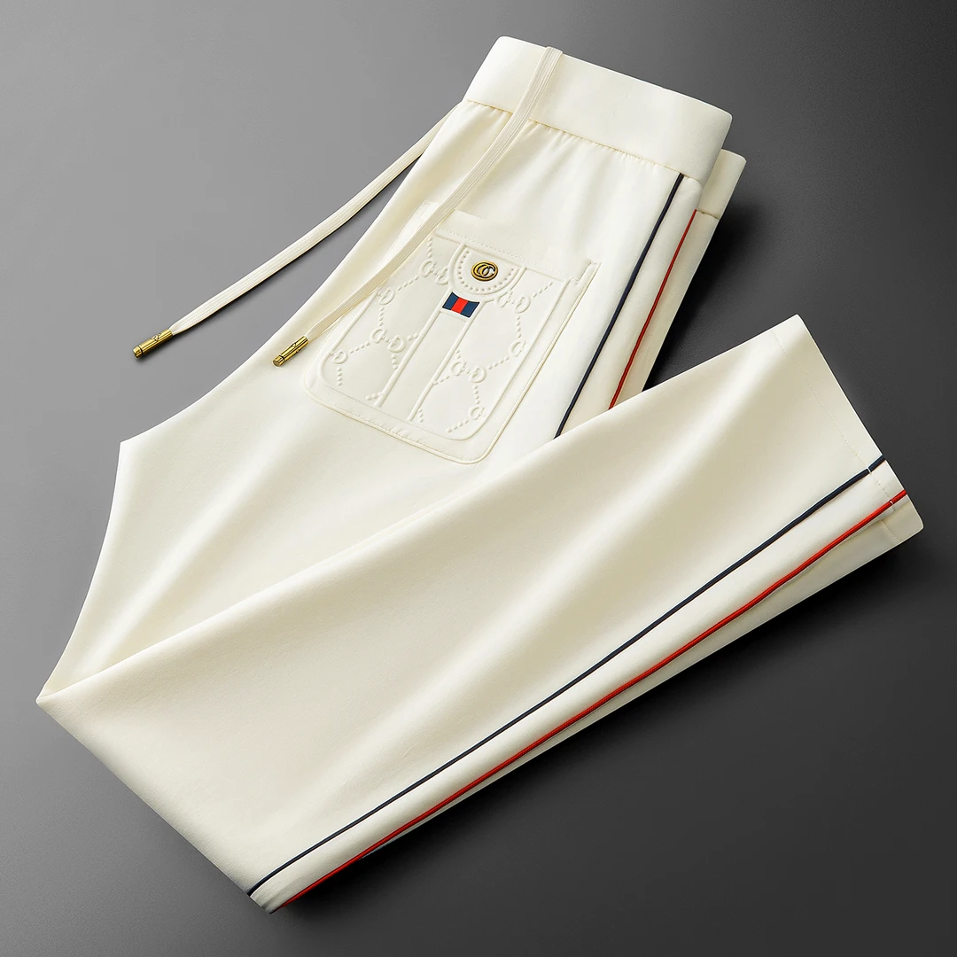 秋季潮流时尚立体压胶撞色拼接男士运动弹力直筒卫裤百搭休闲裤男