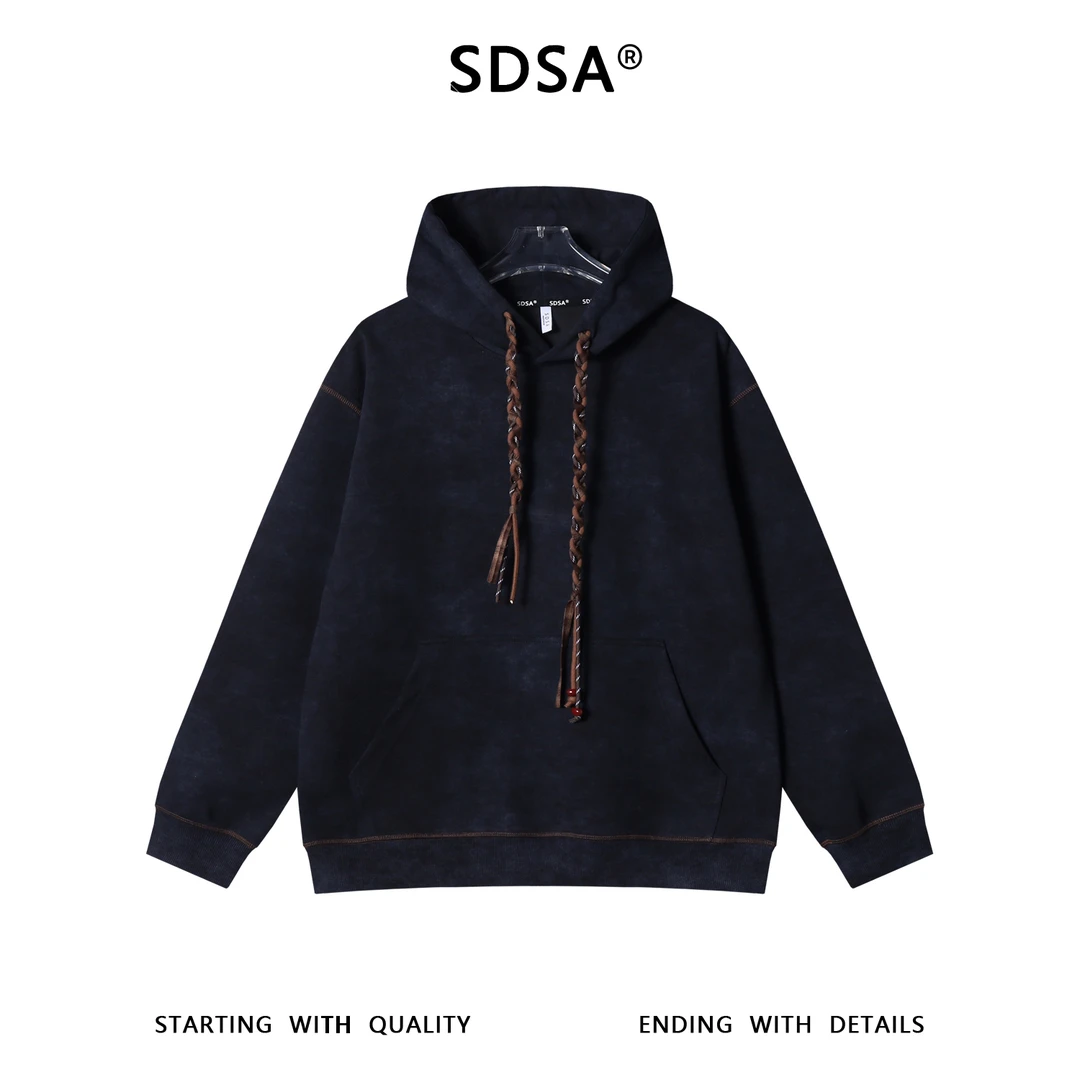 SDSA男士秋冬新款痞帅男装韩版扎染抽绳连帽卫衣复古百搭套头上衣