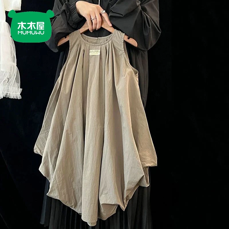 木木屋女童连衣裙夏季洋气新款女孩宝宝公主裙儿童褶皱宽松背心裙