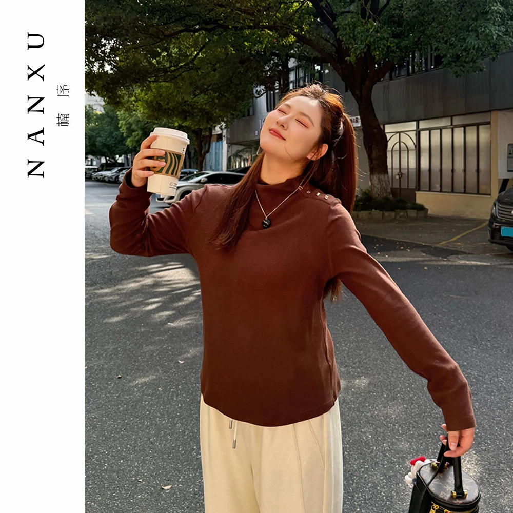 楠序微胖女装 新款时尚洋气百搭女装冬装抓绒打底毛针织衫YZ38012