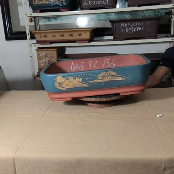 紫砂花盆绿色小号水底