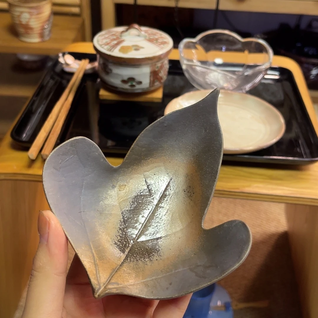 瓷片越前烧枫叶异形盘35