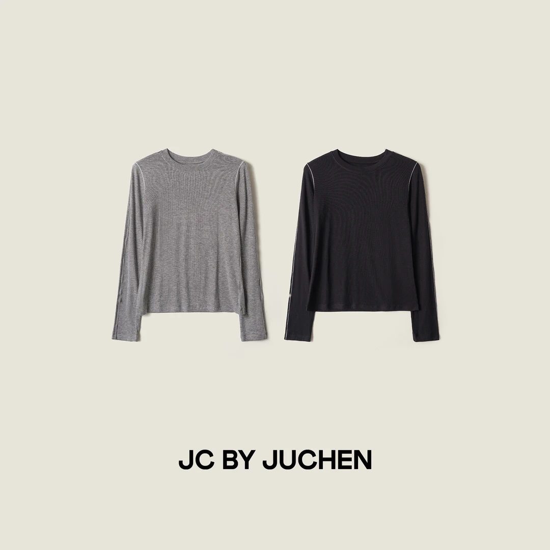 丝滑线构莱赛尔绵羊毛弹力显瘦打底长袖针织T恤 FW108001-141