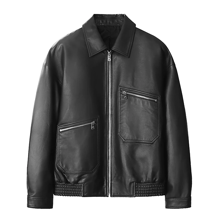 黑色翻领真皮皮衣休闲14A2003 男士外套百搭经典春秋简约短款时尚