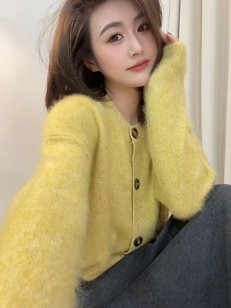QIANRH-1448秋冬新款软糯亲肤羊绒羊毛混纺针织开衫