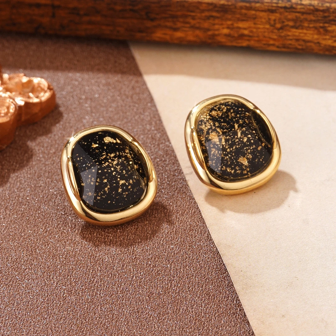 铜合金亚克力耳饰 豹纹圆形欧美小众个性滴釉爱心耳钉复古轻奢风