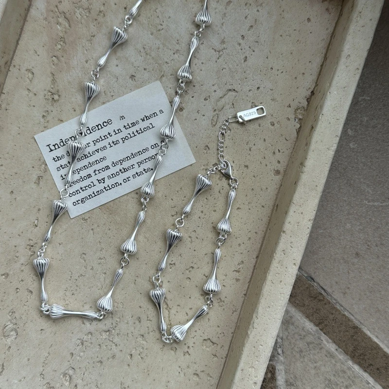 坠链均925银 韩版重工哑光时尚复古长条项链韩式风个性锁骨链手链