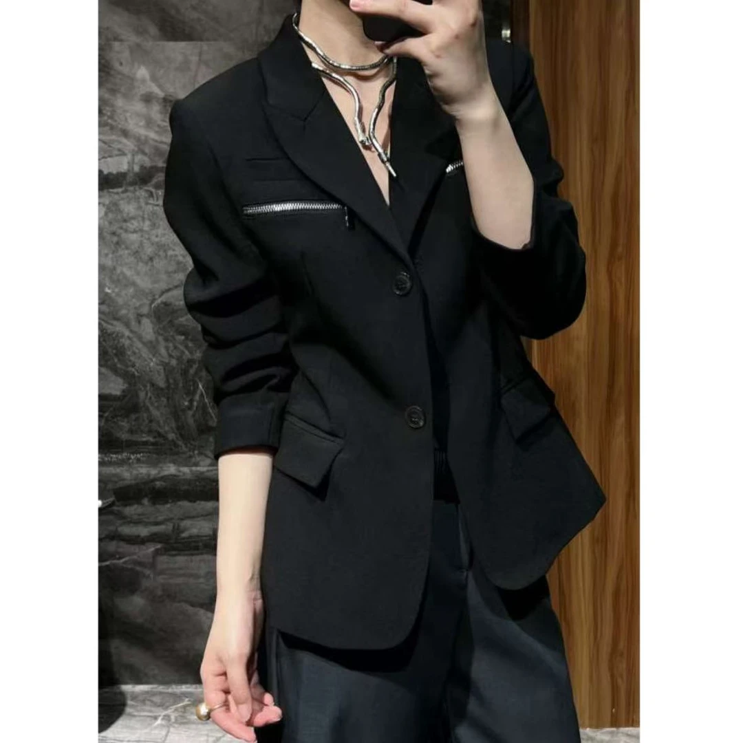 WYK M胸88长60拉链装饰长袖休闲显瘦西装外套上衣 1871