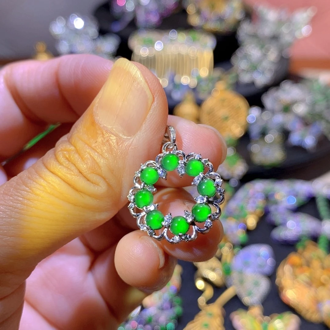 吊坠(不含链)银S925镶嵌翡翠