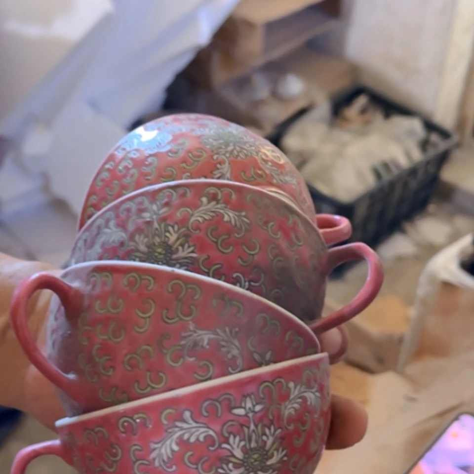 【闪购商品】紫砂盖碗粉彩小杯4个