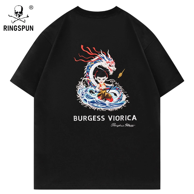 RINGSPUN【龙腾哪吒】重磅刺绣可变色潮牌T恤 休闲短袖T恤男女同款