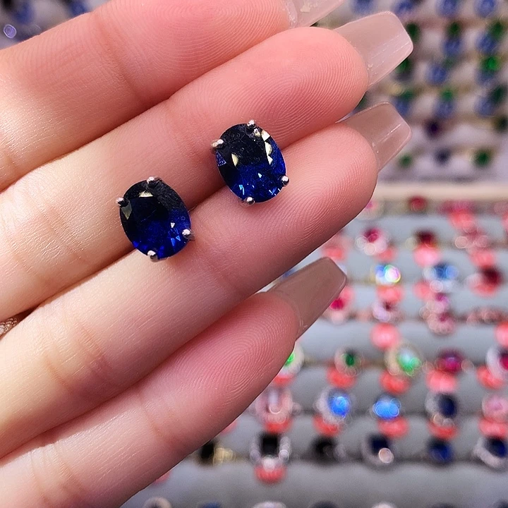 蓝宝石耳饰银S925镶嵌