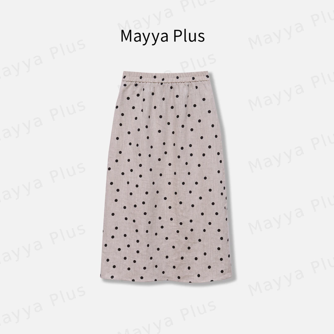 【波点麻裙】MayyaPlus麦芽定制波点印花亚麻显瘦A字半身裙32528775
